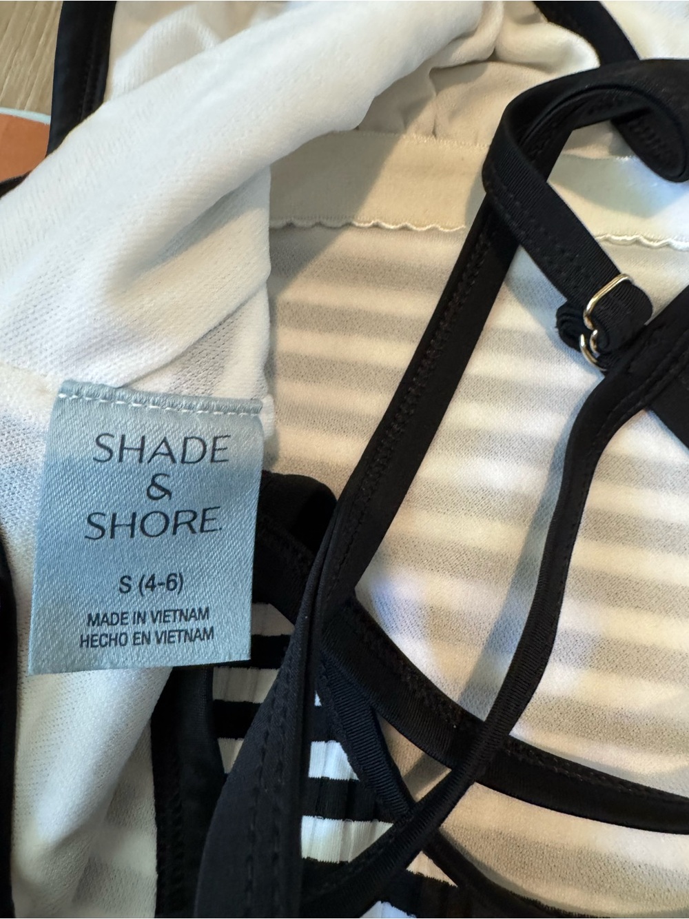 Shade & Shore Black and White Striped Kids One-Piece Swimsuit - Picture 3 of 5